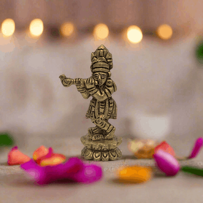 Lotus Base Krishna Brass Idol T2 (Approx. 90 gms)