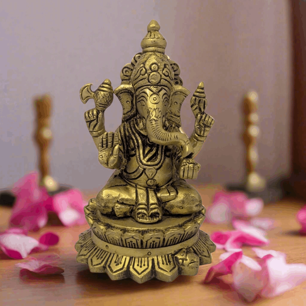 Lotus Base Brass Ganesh Idol T10 (Approx. 920 gms)