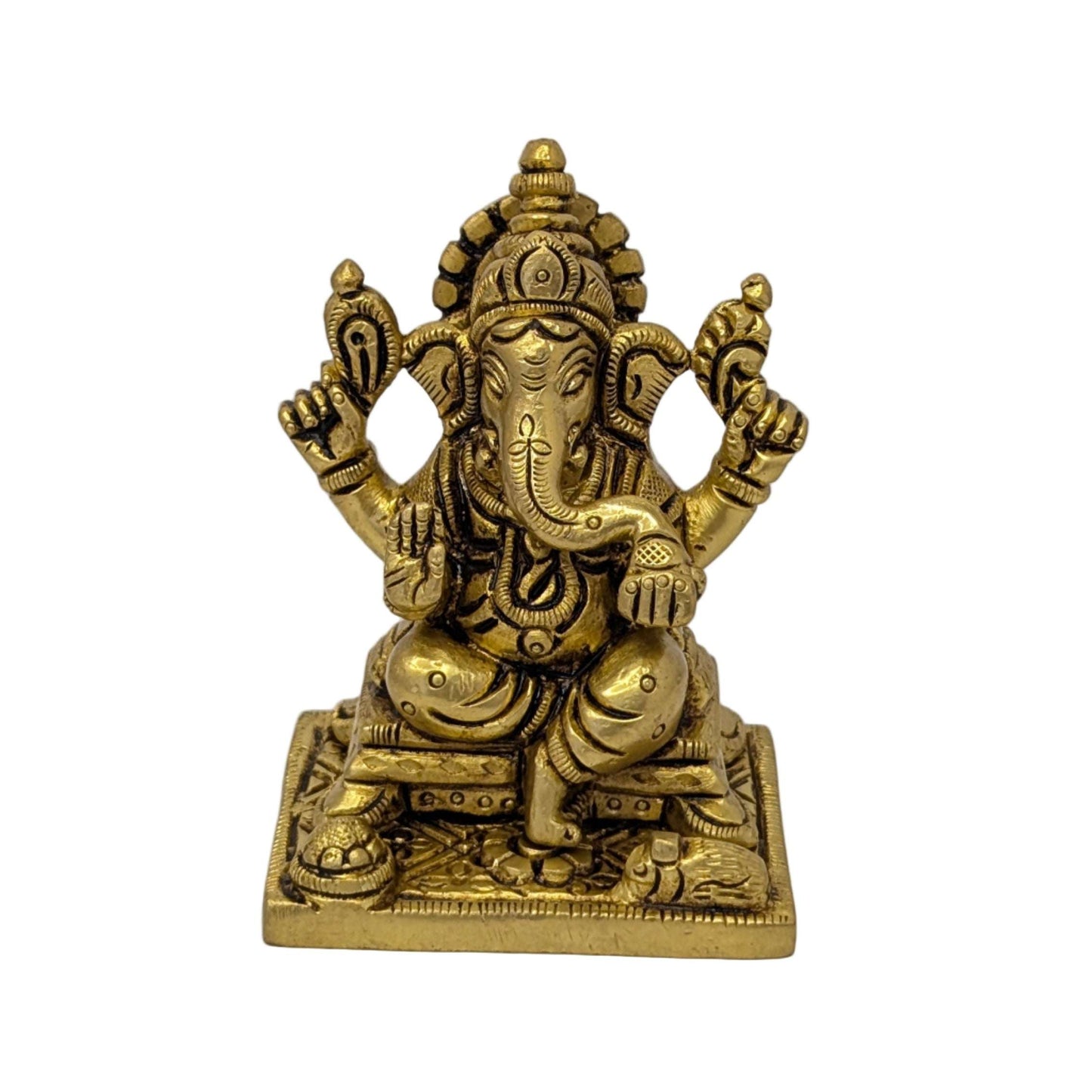 Pedestal Base Ganesh Brass Idol T7 (Approx. 350 gms)