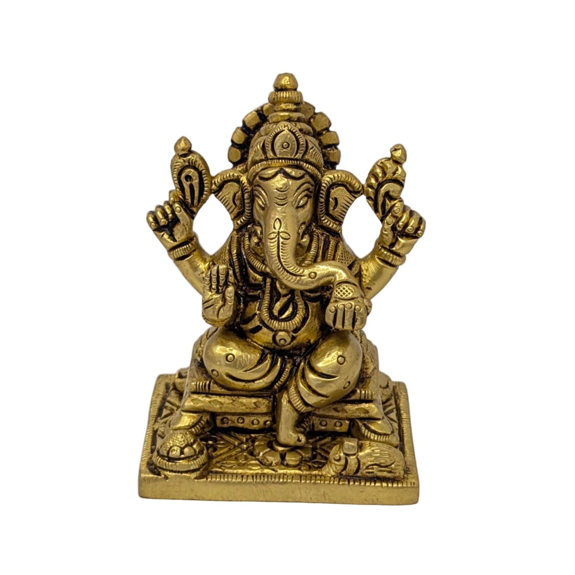 Pedestal Base Ganesh Brass Idol T7 (Approx. 350 gms)
