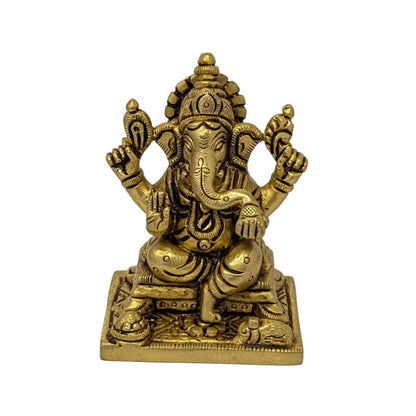Pedestal Base Ganesh Brass Idol T7 (Approx. 350 gms)