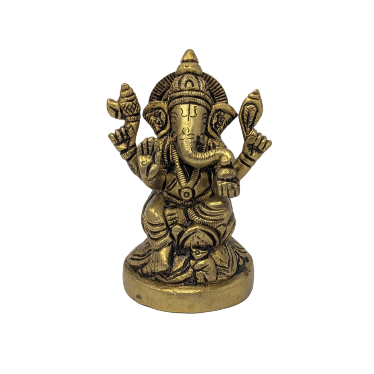 Circular Base Ganesh Brass Idol T7 (Approx. 400 gms)