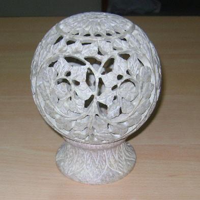 Candle Holder:IH Round 5" T-Lite 7" High Carved Soapstone - World of Incense AU