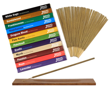 Natural Choice Incense Gift Pack with a Wooden Burner (12 Fragrances) Natural New Age Products Incense Sticks