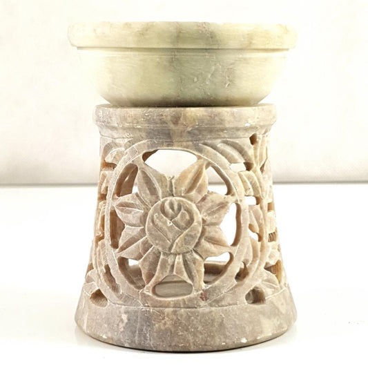 Oil burner:IH Aroma Lamp 2.5" Carved Jali, Soapstone Black E