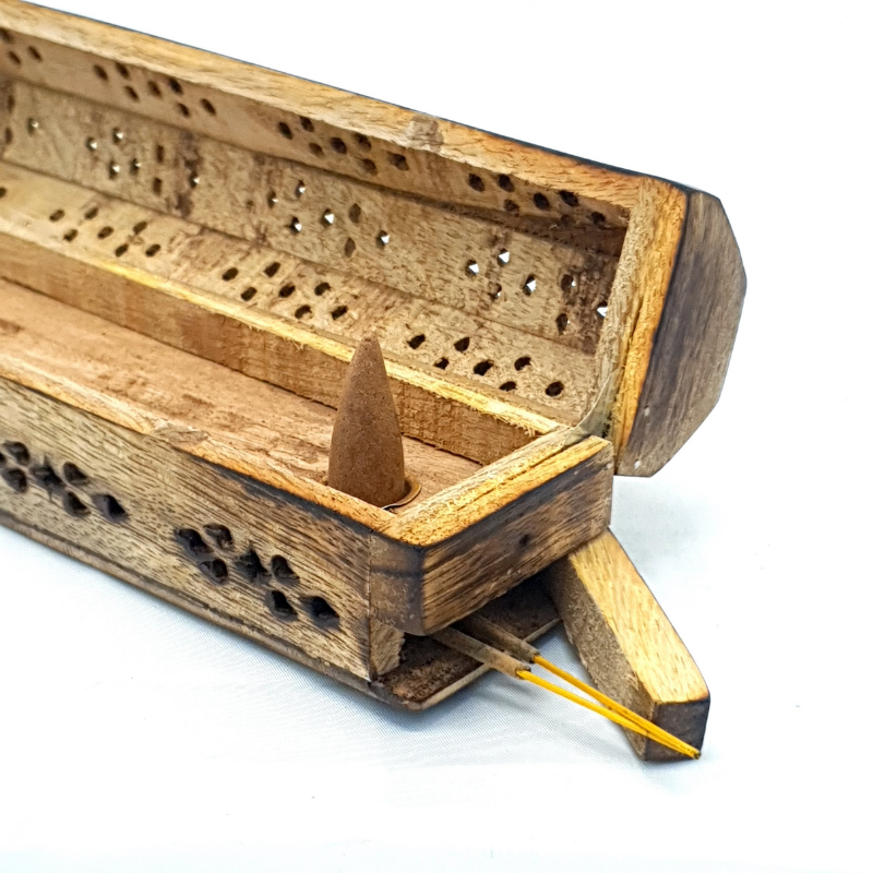 Coffin Incense Burner  Mango Wood Antique finish World of Incense Australia New Age Products Incense Sticks