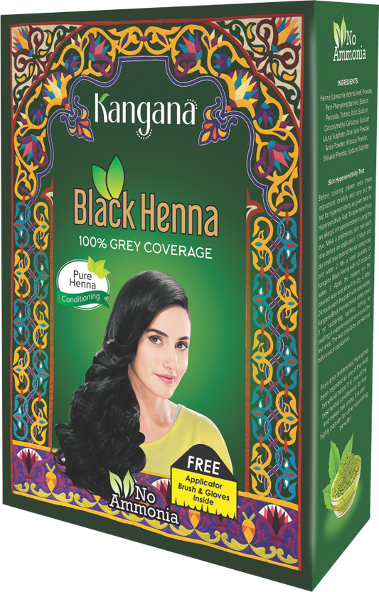 Kangana Black Henna Powder for 100% Grey Coverage - Natural Black Henna Powder for Hair Dye - World of Incense AU