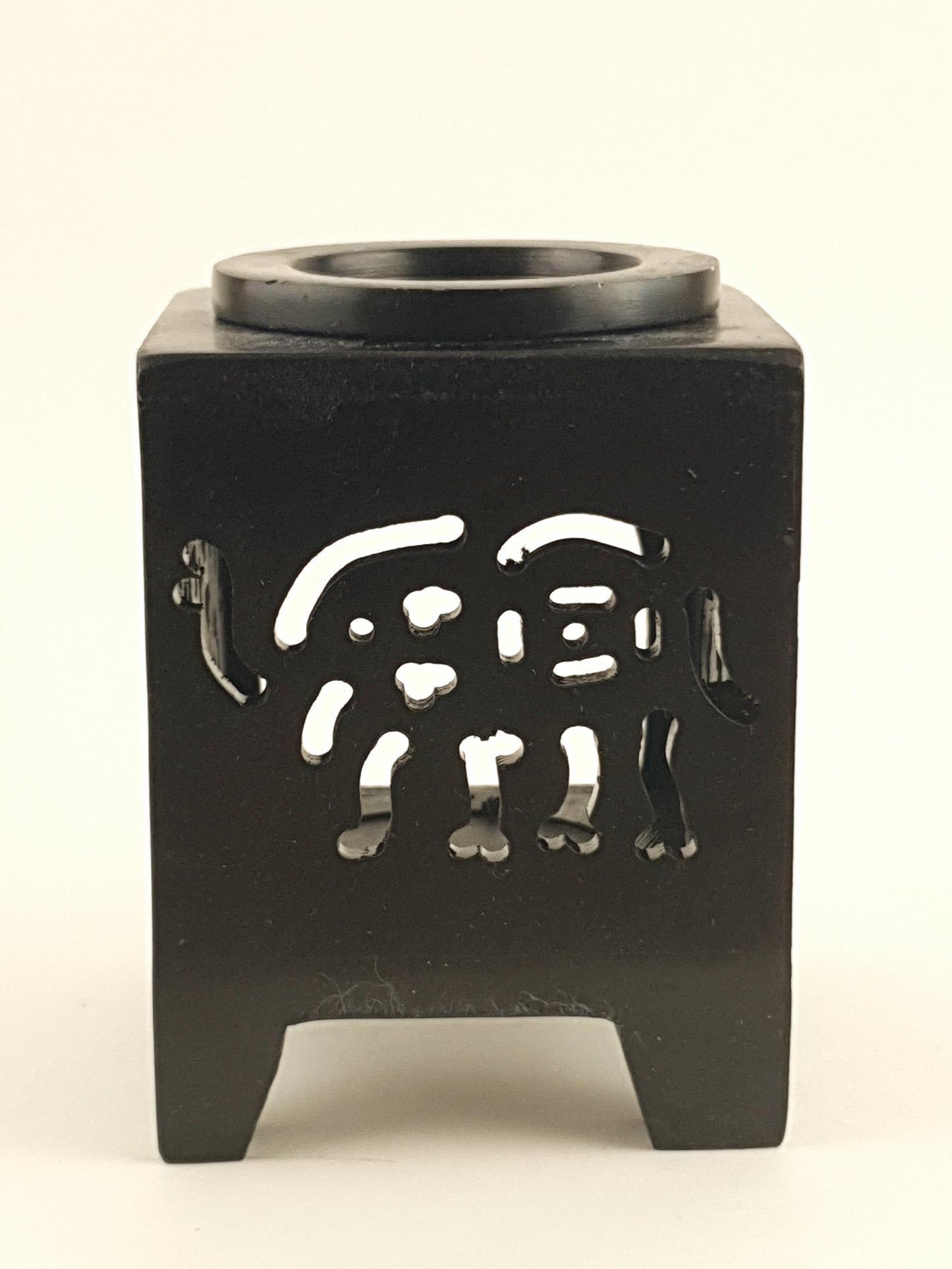 Oil burner:IH Aroma Lamp 2.5" Carved Jali, Soapstone Black A - World of Incense AU