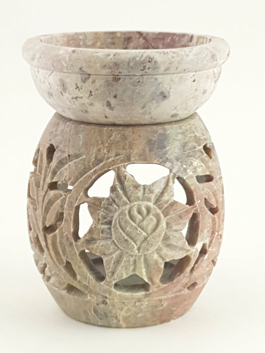 Oil burner:IH Aroma Lamp 2.5" Carved Jali, Soapstone Black C - World of Incense AU