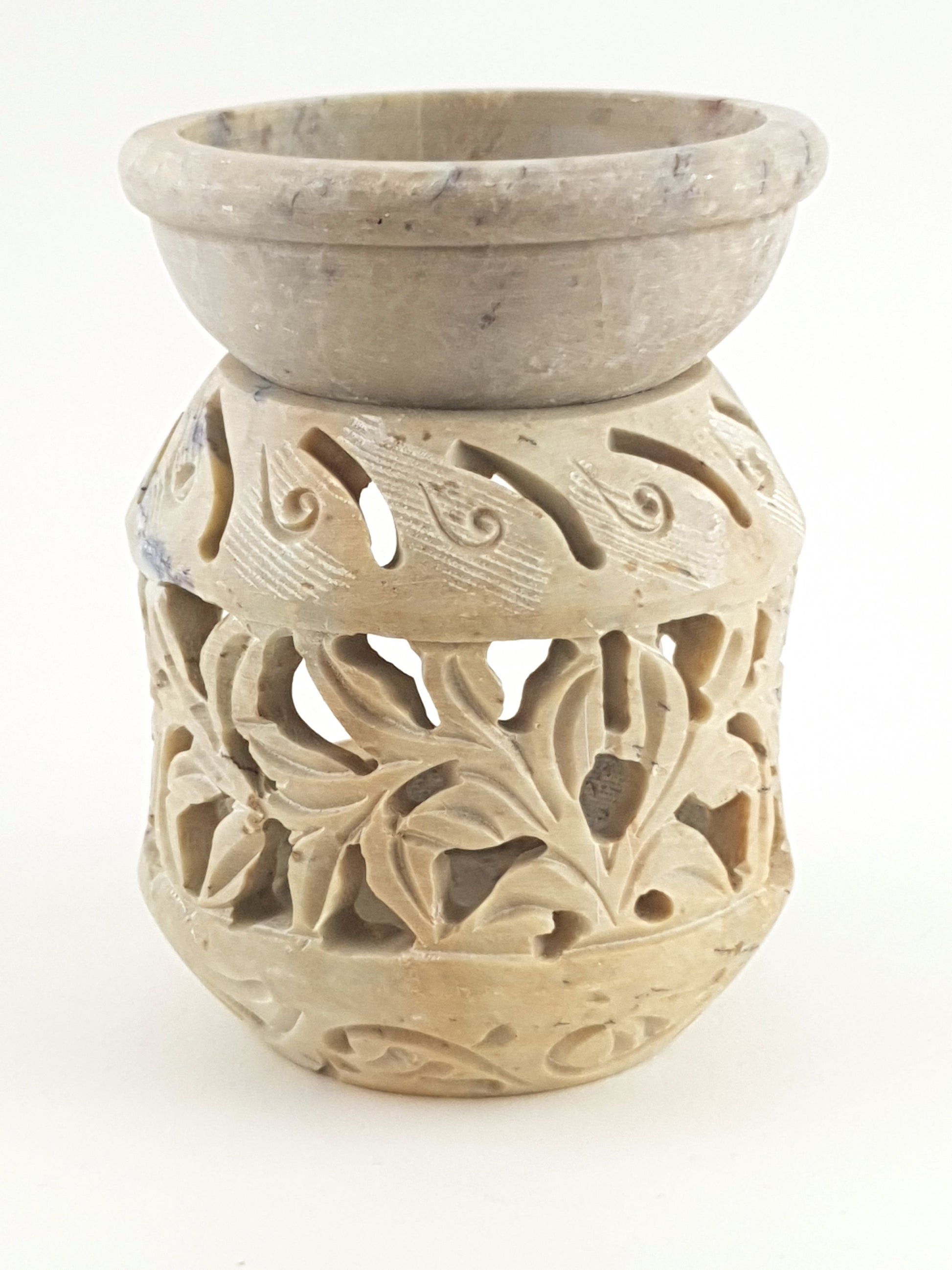 Oil burner:IH Aroma Lamp 2.5" Carved Jali, Soapstone Black D - World of Incense AU