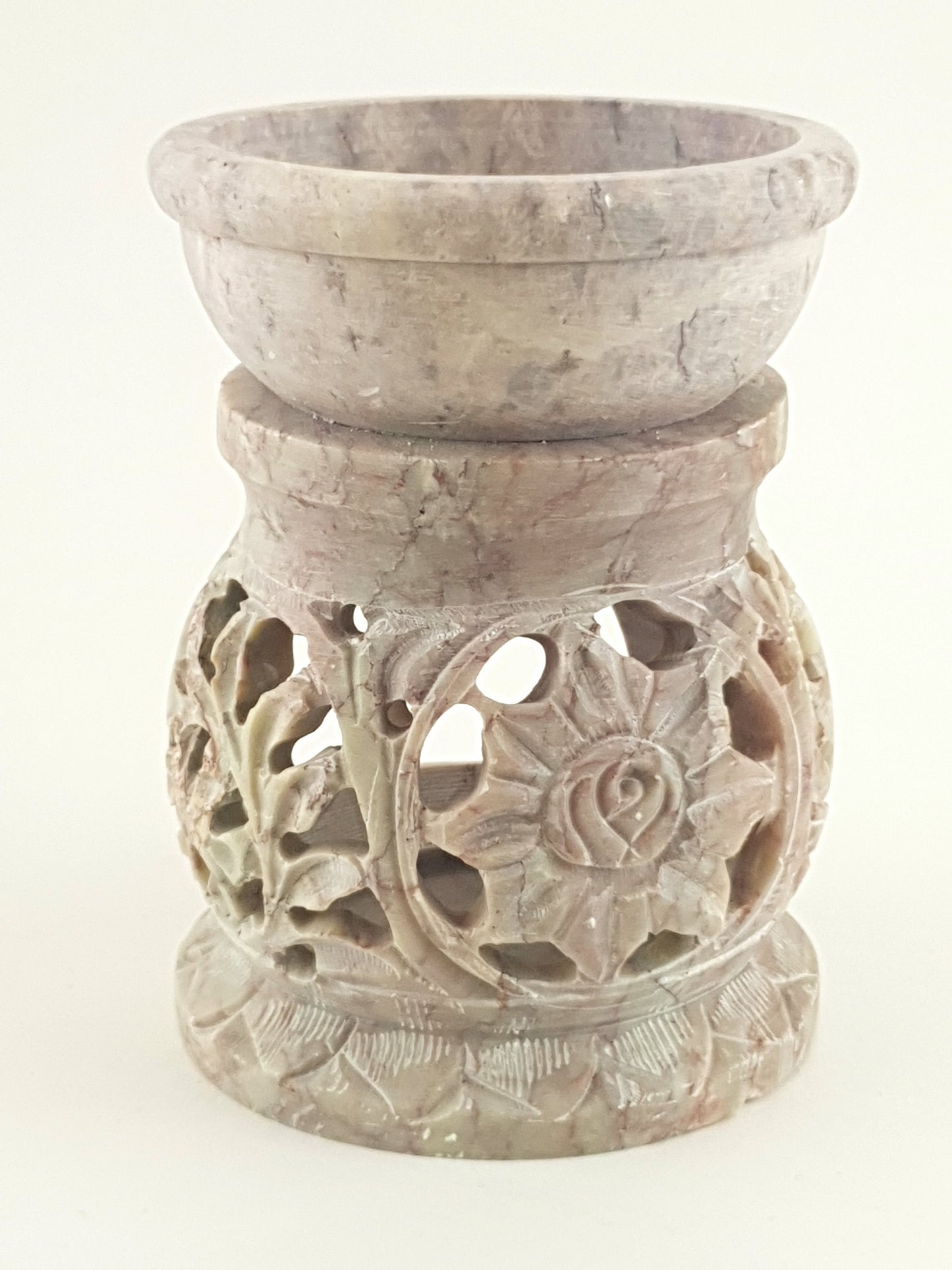 Oil burner:IH Aroma Lamp 2.5" Carved Jali, Soapstone Black F - World of Incense AU