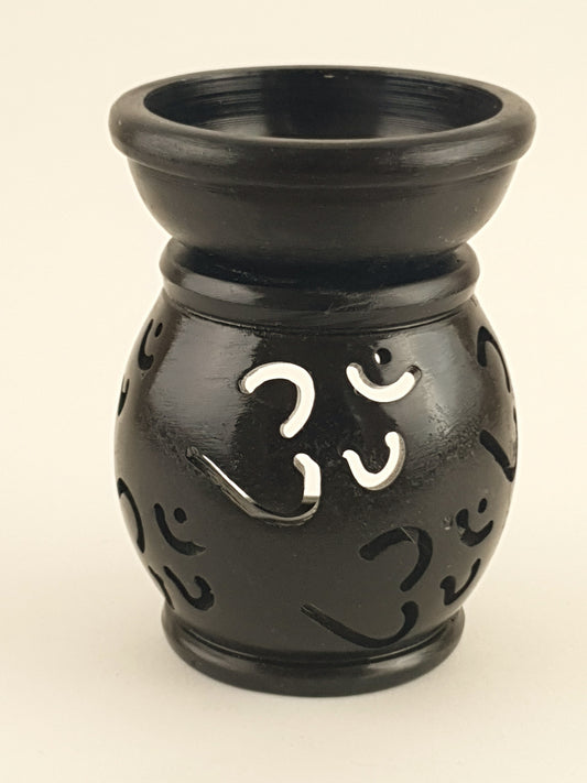 Oil burner Aroma Lamp 2.5" Carved Jali, Soapstone Black G - World of Incense AU