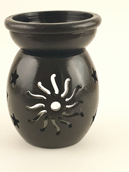 Oil burner:IH Aroma Lamp 2.5" Carved Jali, Soapstone Black H World of Incense Australia New Age Products Incense Sticks