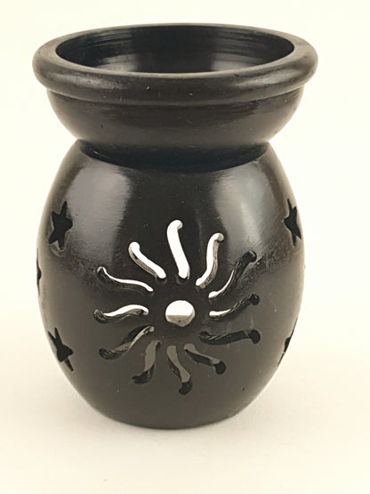 Oil burner:IH Aroma Lamp 2.5" Carved Jali, Soapstone Black H World of Incense Australia New Age Products Incense Sticks
