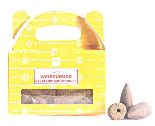 Satya Sandal Wood Back Flow Dhoop  Cone World of Incense Australia New Age Products Incense Sticks