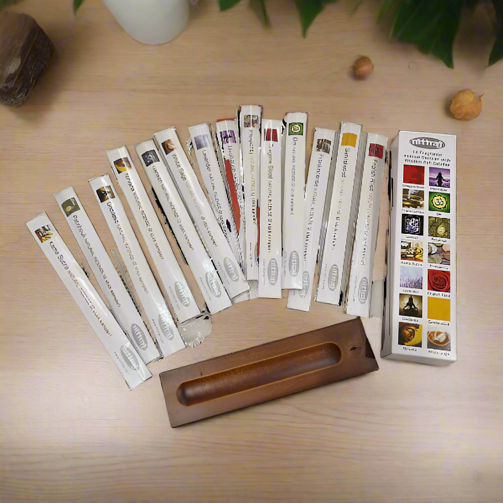 Nitiraj Platinum Sampler Pack with Burner (Natural Incense Sticks)